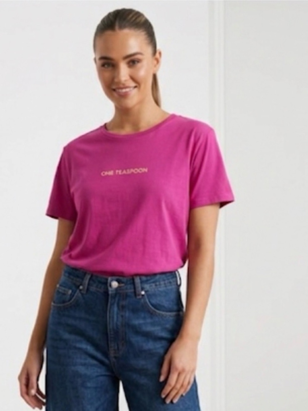 One Teaspoon NEW Logo Organic Crew Tee Pink Short Sleeve T-Shirt XXS runs large